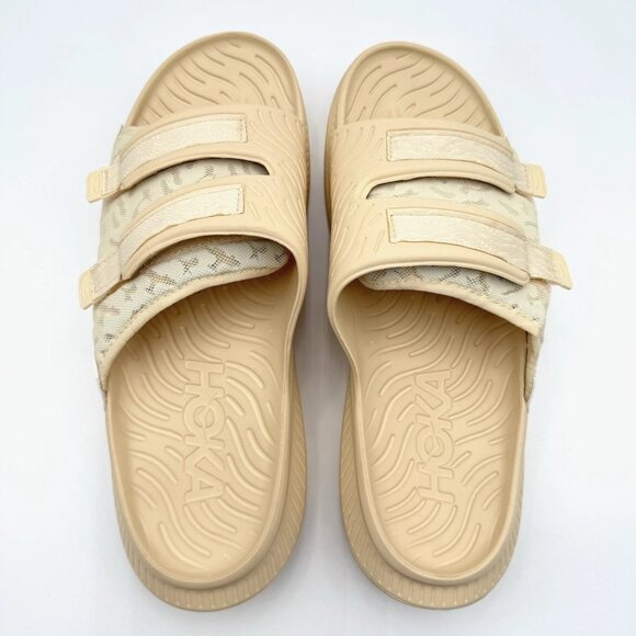 HOKA One One Ora Luxe Recovery Slide Sandals Men\'s Size 14 Shortbread / Eggnog